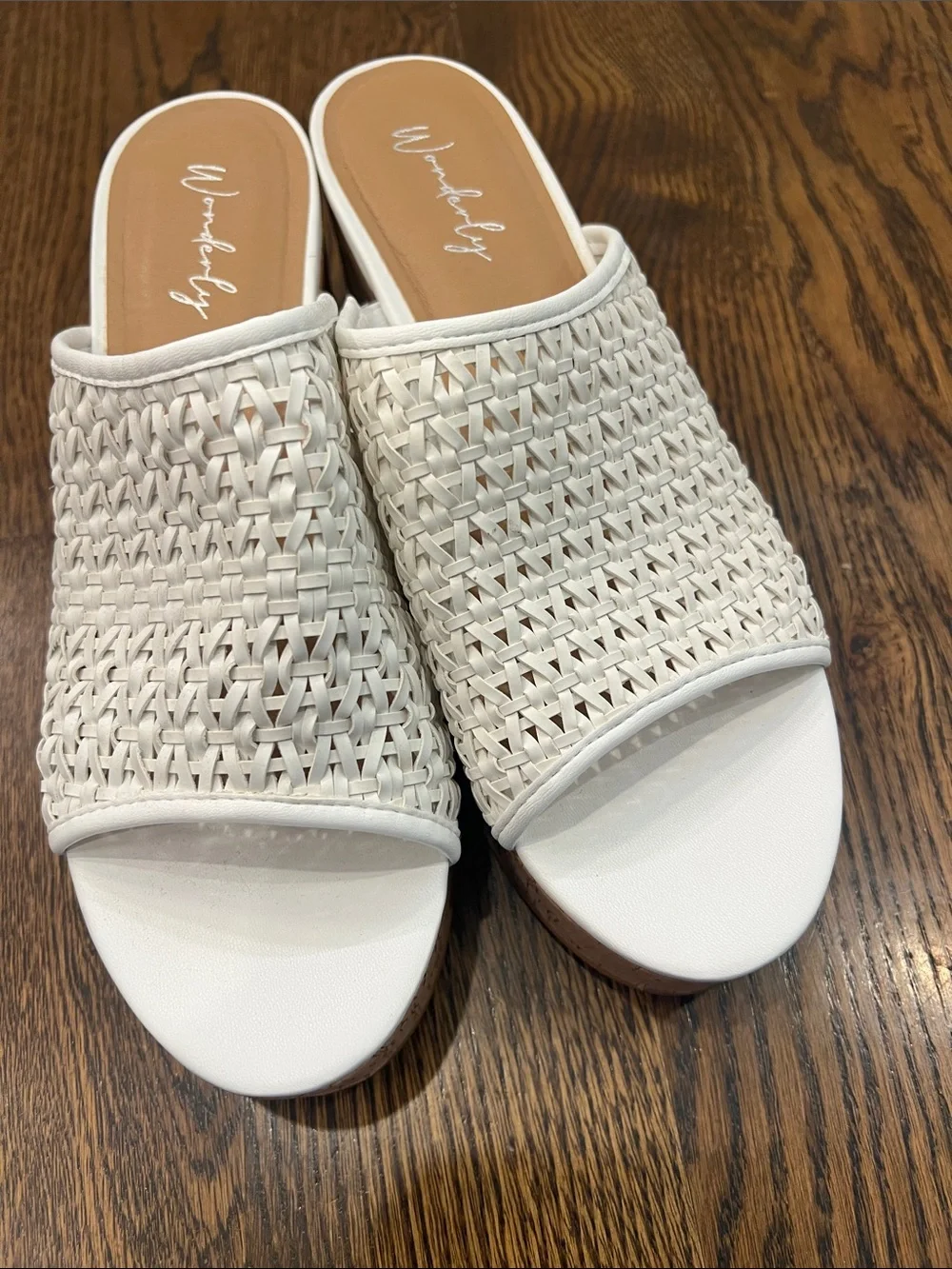 NWOT Wonderly Cream Woven Platform Slide Sandals